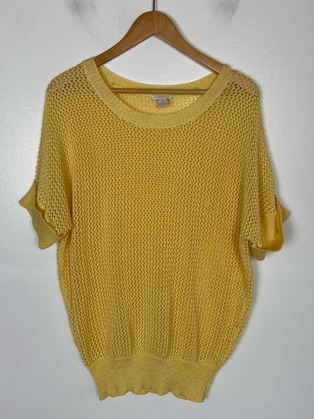Chico's Open Knit Sweater Top Size 2 US L Pastel Yellow Boho Beach Festival